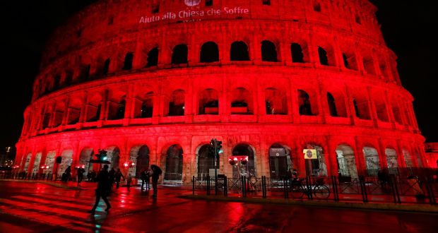 Colosseum Lit Red In Solidarity With Persecuted Christians