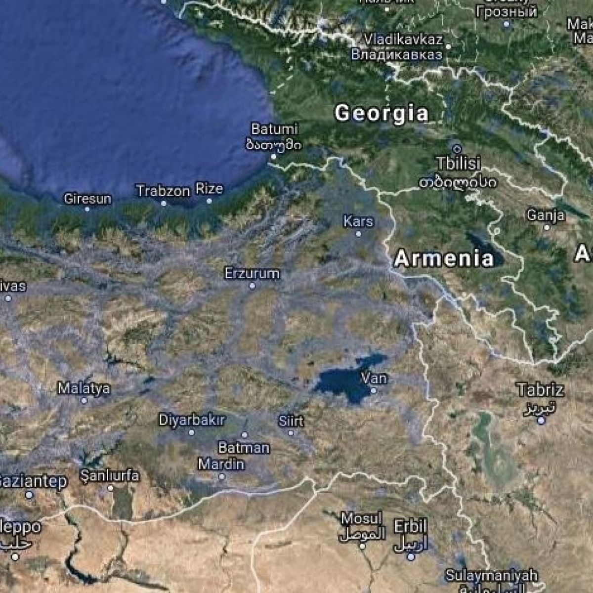 Гора Арарат на карте Турции