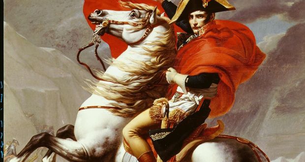 Napoleon Bonaparte 1769-1821 crossing the Alps (Grand Saint Bernard Pass) by Jacques Louis David. Image: The Art Archive / Musee du Chateau de Versailles / Dagli Orti 