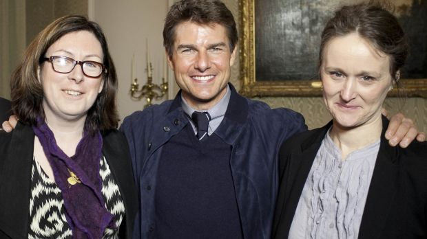 From left, Fiona Fitzsimons, director of Eneclann and the Irish Family History Centre, actor Tom Cruise, and Helen Moss, senior researcher, Eneclann. Photograph: Fennell Photography