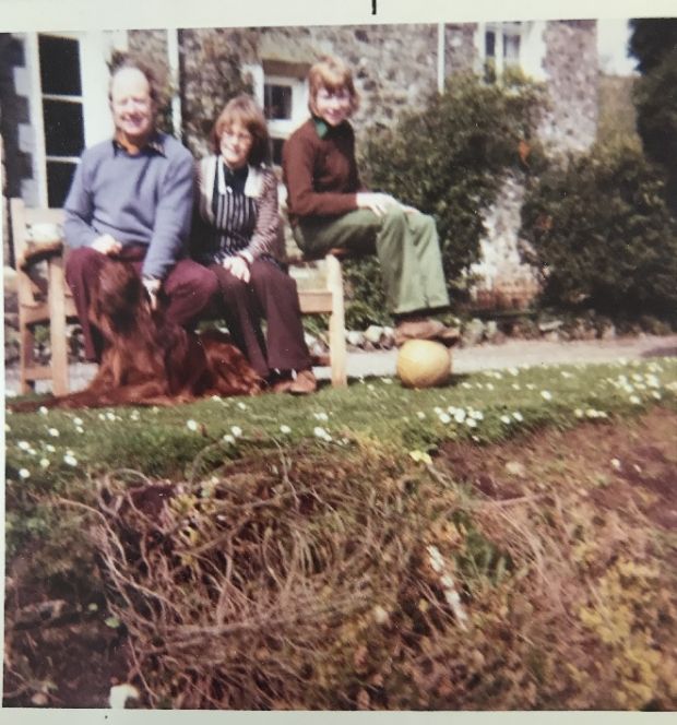 Patrick Cox with his parents and dog Rory in 1970 or 1971, just after the family moved to Devon