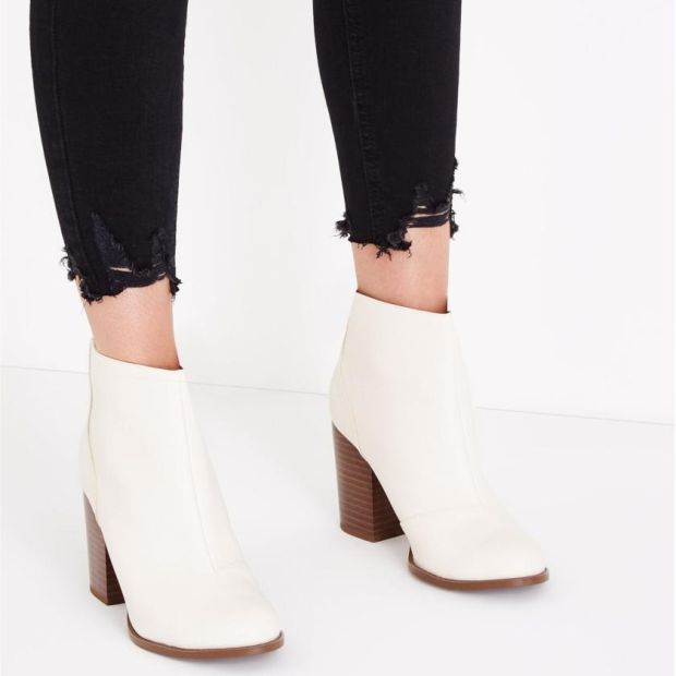 white booties wooden heel