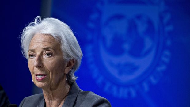 Christine Lagarde, managing director of the IMF, speaks during a news conference in Washington, DC, US. Photograph: Andrew Harrer/Bloomberg via Getty Images