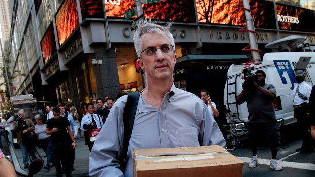 An employee of Lehman Brothers carries a box out of the company's headquarters on September 15th, 2008, in New York City. File photograph: Chris Hondros/Getty Images