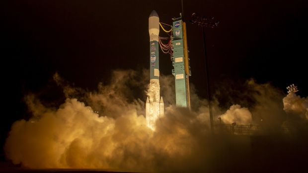 The United Launch Alliance (ULA) Delta II rocket launches with the Nasa Ice, Cloud and land Elevation Satellite-2 (ICESat-2) on board, Saturday, Vandenberg Air Force Base in California. The ICESat-2 mission will measure the changing height of Earth’s ice. Photograph: Nasa/Bill Ingalls/Nasa/Reuters