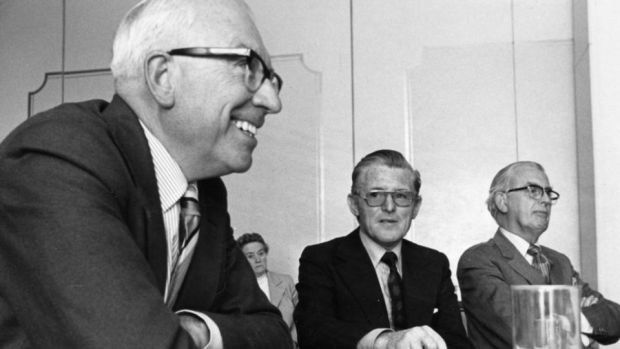 Senator TK Whitaker, Brendan O’Regan (centre) and Dr Jerry Dempsey. Photograph: Peter Thursfield