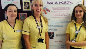 Clair Tierney, Áine Ní Fhaoláin and Katie McManus, play specialists at Our Lady’s Children’s Hospital, Crumlin.