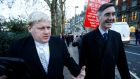 Otherworldly villains:  A Boris Johnson impersonator walks alongside Jacob Rees-Mogg. Leavers had a powerful, emotionally resonant issue: immigration. Photograph:  Henry Nicholls