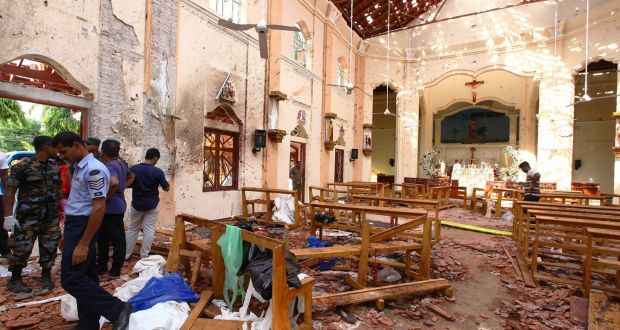  St Sebastian Church in Negombo after multiple explosions targeted churches and hotels across Sri Lanka. Photograph: Stringer/Getty