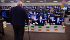  Minister for Finance Paschal Donohoe’s budget speech is broadcast on multiple televisions at Harvey Norman Airside Retail Park. Photograph: Alan Betson