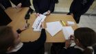 Voters of the future: Pupils at Mount Anville National School on Lower Kilmacud Road, south Dublin holding a mock election on Friday morning.   Photograph Nick Bradshaw/The Irish Times