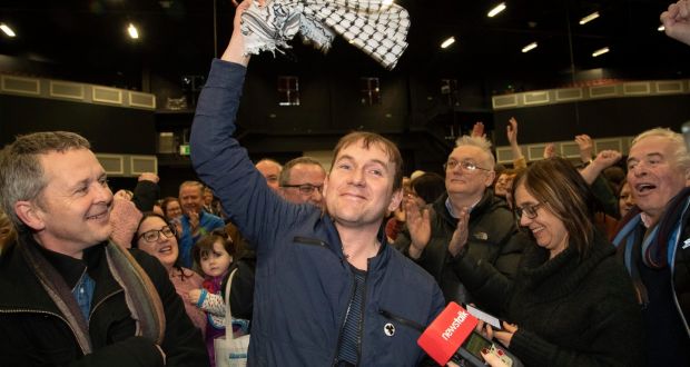 People Before Profit’s Gino Kenny pictured after he was elected on Monday afternoon at Citywest Count Centre. Photograph: Colin Keegan/Collins