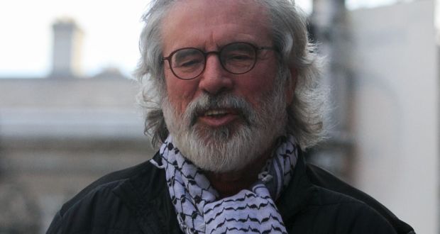 With his PLO scarf, hopalong foot, Bee-Gees hair and sweat shirt emblazoned with the image of Mexican revolutionary Emialiano Zapata, Gerry Adams somehow managed to be the centre of attention. Photograph: Gareth Chaney /Collins