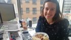 Niamh Towey at her desk in The Irish Times with homemade goat’s cheese and couscous salad