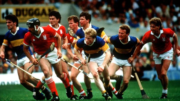 Action from the Munster Hurling Final between Tipperary and Cork at Semple Stadium on July 12th, 1987.Photograph: Billy Stickland/Inpho