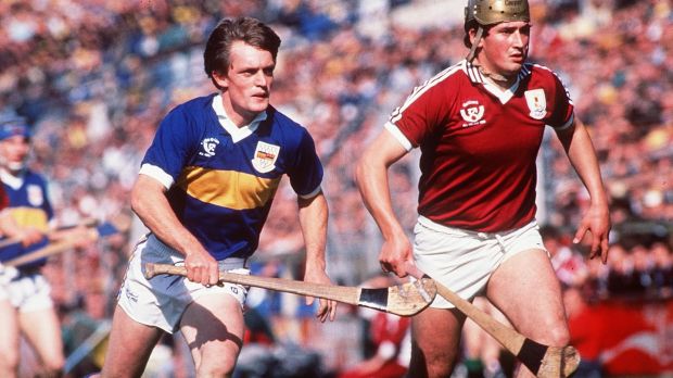 Tipperary’s Nicky English in action against Conor Hayes of Galway during the 1988 All-Ireland Hurling Final at Croke Park. Photograph: Billy Stickland/Inpho