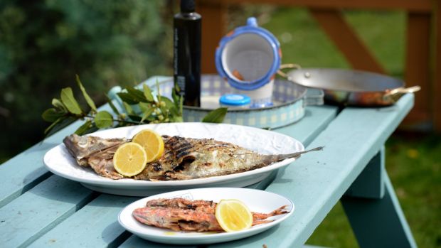 Barbecued fish with sauce vierge and grandma's Egyptian dressing. Photograph: Dara Mac Dónaill/The Irish Times