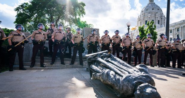 US protesters pull down Christopher Columbus statues