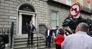 Taoiseach Leo Varadkar addressing the media outside the Fine Gael party headquarters in Dublin on Friday afternoon. Photograph: Nick Bradshaw