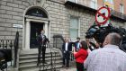 Taoiseach Leo Varadkar addressing the media outside the Fine Gael party headquarters in Dublin on Friday afternoon. Photograph: Nick Bradshaw