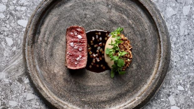Wild Co Clare deer finished with a smoked butter and pine needles, and served with artichoke puree, crispy onions, chickweed, and a deer sauce. Photograph: Aimsir