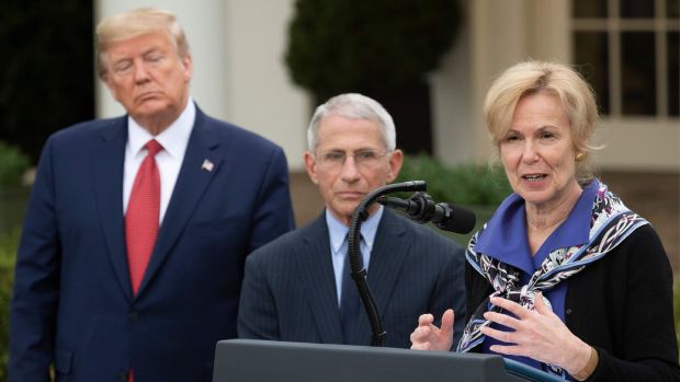 Dr Deborah Birx and Dr Anthony Fauci, with then president Donald Trump, during a coronavirus task force press briefing at the White House on March 29th, 2020. Photograph: Jim Watson/AFP via Getty Images