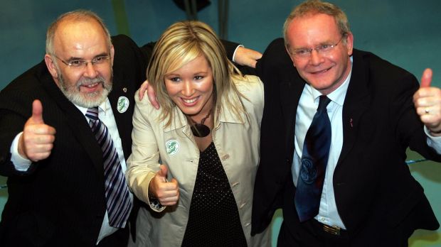 The late Martin McGuinness, right, Michelle O'Neill and Francis Molloy, when they were elected in the Mid Ulster Constituency in 2007. Photograph: Eric Luke