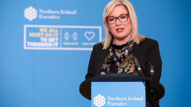 Deputy First Minister Michelle O'Neill during a press conference at Stormont: Michelle believes being a mother has helped in her political role. Photograph: Kelvin Boyes/Press Eye/PA