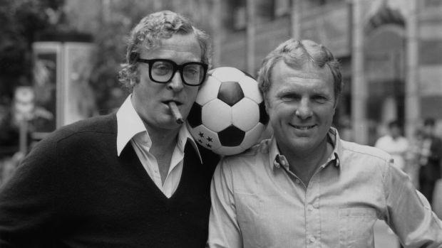 Actor Michael Caine and soccer star Bobby Moore in Escape to Victory. Photograph: Ray Moreton/Keystone/Getty Images