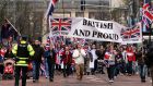 Loyalist protesters converge on Belfast City Hall in 2013 over removal of the union flag from the the building. File photograph: PA