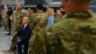 US president Joe Biden with military service members at a Covid-19 vaccination site at Joint Base Langley-Eustis in Hampton, Virginia, on Friday. Photograph: Brendan Smialowski/AFP via Getty Images