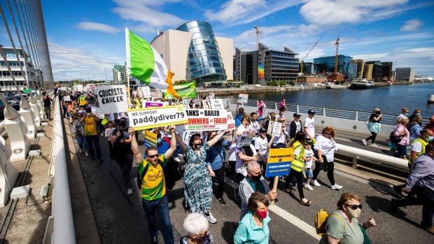 Homeowners from Donegal, Mayo and Clare at protests in Dublin on Tuesday. Photograph: Tom Honan