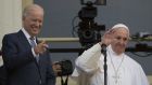 US president Joe Biden and Pope Francis: The Vatican issued a pre-emptory warning  the Eucharist vote could “become a source of discord rather than unity within the episcopate and the larger church in the United States”.  Photograph: Andrew Caballero-Reynolds/AFP 