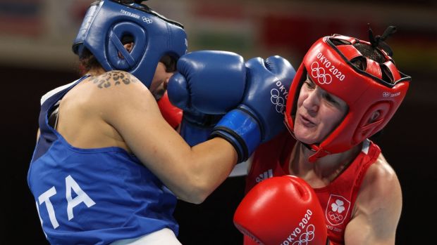 Kellie Harrington in action against Italyâ€™s Rebecca Nicoli. Photo: Buda Mendes/POOL/AFP via Getty Images