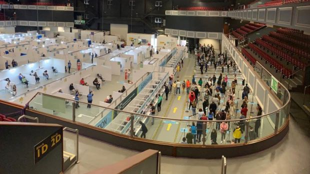 The HSE clinics are open to those aged over 16 who have yet to receive a first dose of a vaccine against coronavirus. Photograph of interior of Citywest: Paul Reid/Twitter