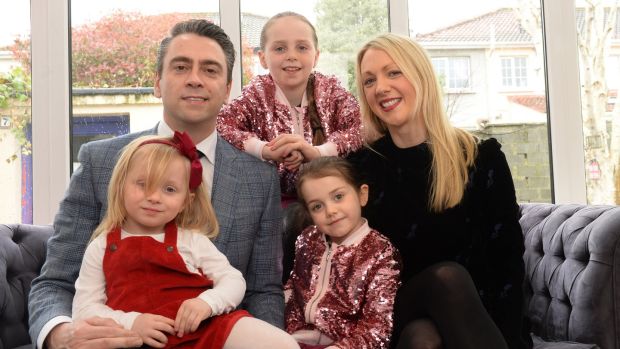 Richard Hogan, author of Parenting the Screenager pictured at home with his wife Erica and children Hannah (9) Lizzy (6) and Sophie (3). Photograph: Dara Mac Dónaill