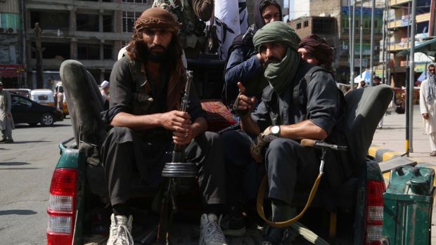 Taliban fighters on patrol in Jalalabad, Afghanistan. Photograph: EPA