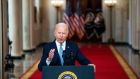 US president Joe Biden giving an update on the ending the war in Afghanistan and the withdrawal of the last of the  American troops from the region.  Photograph: Doug Mills/The New York Times