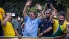 Brazil’s president Jair Bolsonaro waves to supporters during an Independence Day rally in São Paulo, Brazil.  Photograph: Jonne Roriz/Bloomberg