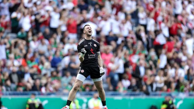 Niall Morgan celebrates his sideâ€™s first goal. Photo: Laszlo Geczo/Inpho