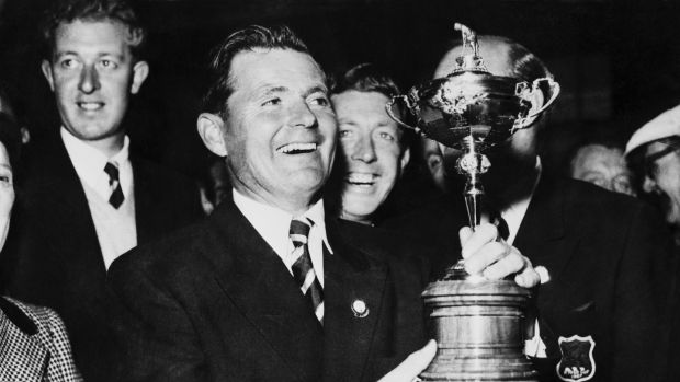 GB&I captain Dai Rees holding the Ryder Cup after beating the US at Lindrick Golf Club in 1957. Photograph: Keystone/Hulton Archive/Getty Images