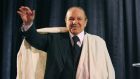 Algerian former president Abdelaziz Bouteflika salutes the crowd. Photograph: Alfred de Montesquieu/AP Photo