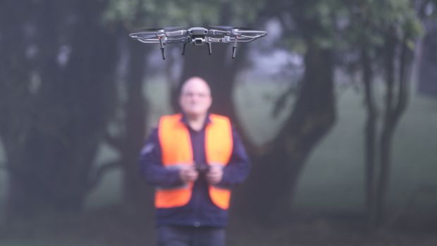 GardaÃ­ use a drone to search a wooded ares on the Kildare/Wicklow border for the remains of Deirdre Jacob. Photograph: PA