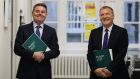 Minister for Finance Paschal Donohoe and Minister for Public Expenditure Michael McGrath at the Department of Finance on Monday. Photograph: Nick Bradshaw