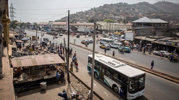 The view from the Advocacy Network Against Irregular Migration, a small office in eastern Freetown. Photograph: Sally Hayden