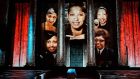 Images of Josephine Baker are projected on the Pantheon monument during a ceremony dedicated to the American-born French dancer and singer in Paris on Tuesday night. Photograph:   Thibault Camus/POOL/AFP via Getty Images