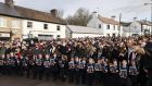 Ashling Murphy’s first class pupils at Durrow National School formed a guard of honour at St Brigid’s Church, Mountbolus, Co Offaly. Photograph: Dara Mac Dónaill 