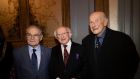 President Michael D Higgins with Holocaust survivors Tomi Reichental and Joe Veselsky. Photograph: Tom Honan/The Irish Times