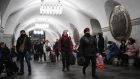 People take shelter in Vokzalna metro station in Kyiv on the morning of February 24th, 2022. Photograph: Daniel Leal/ AFP via Getty Images