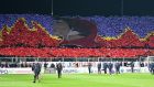 Fiorentina supporters show a choreography representing Dante, in “tribute” to  Dusan Vlahovic. Photograph:  Andrea Staccioli/Insidefoto/LightRocket via Getty Images